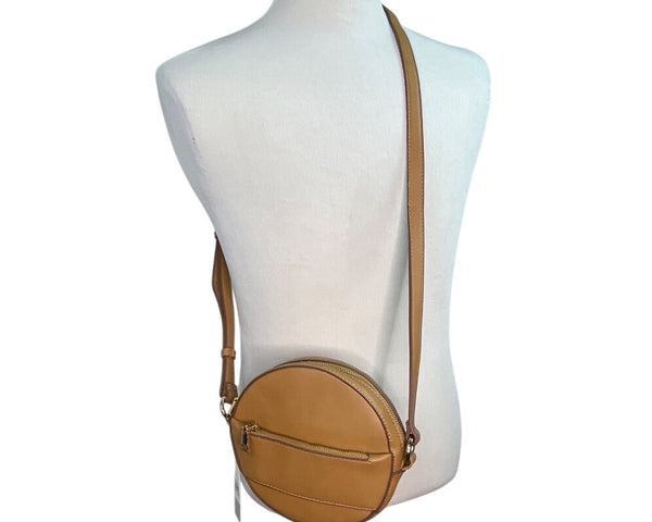 BP Women’s Camel Brown Adjustable Strap Zipper Pockets Round Crossbody Bag Sz M