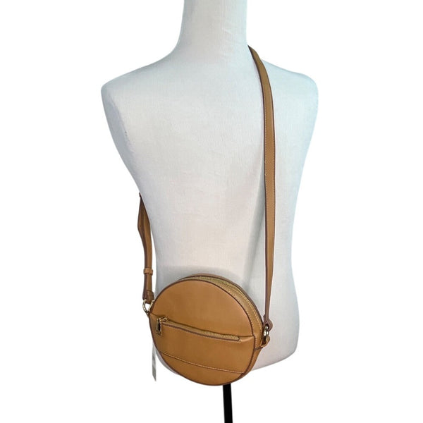 BP Women’s Camel Brown Adjustable Strap Zipper Pockets Round Crossbody Bag Sz M