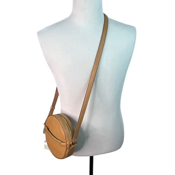 BP Women’s Camel Brown Adjustable Strap Zipper Pockets Round Crossbody Bag Sz M