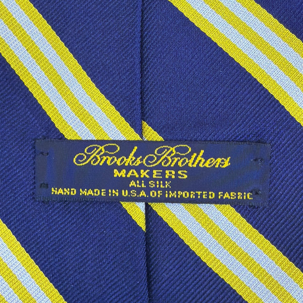Vintage Brooks Brothers Blue Yellow Silk Striped Tie Hand Classic Design