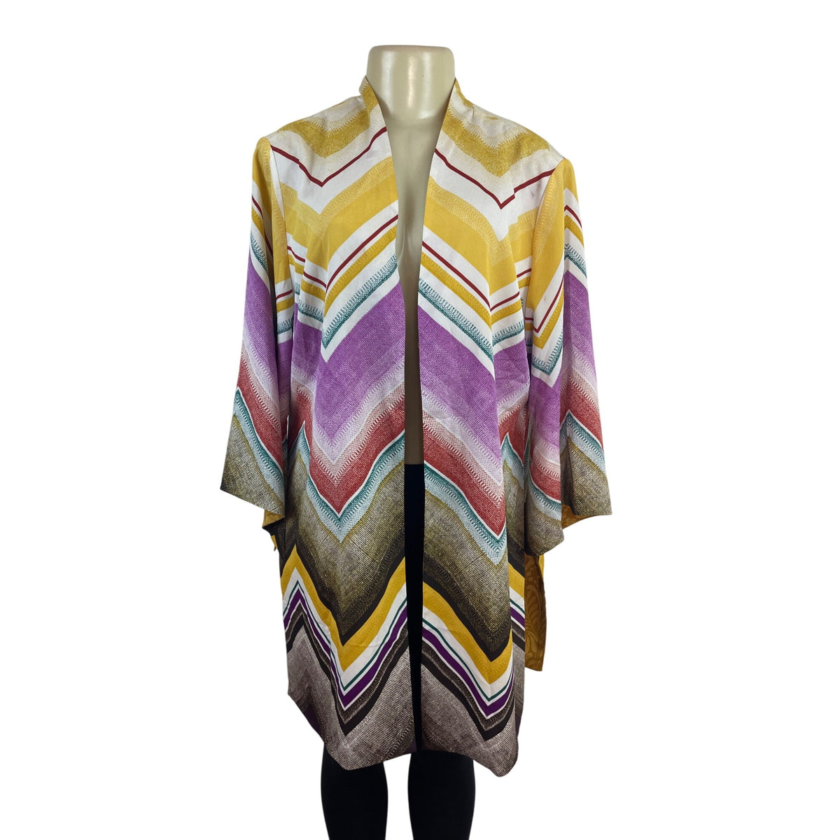 Chicos Womens Multicolor Chevron Kimono Jacket Open Front Size 2