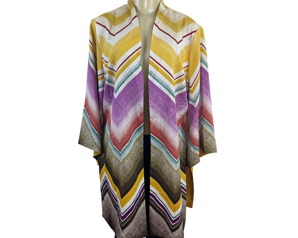 Chicos Womens Multicolor Chevron Kimono Jacket Open Front Size 2
