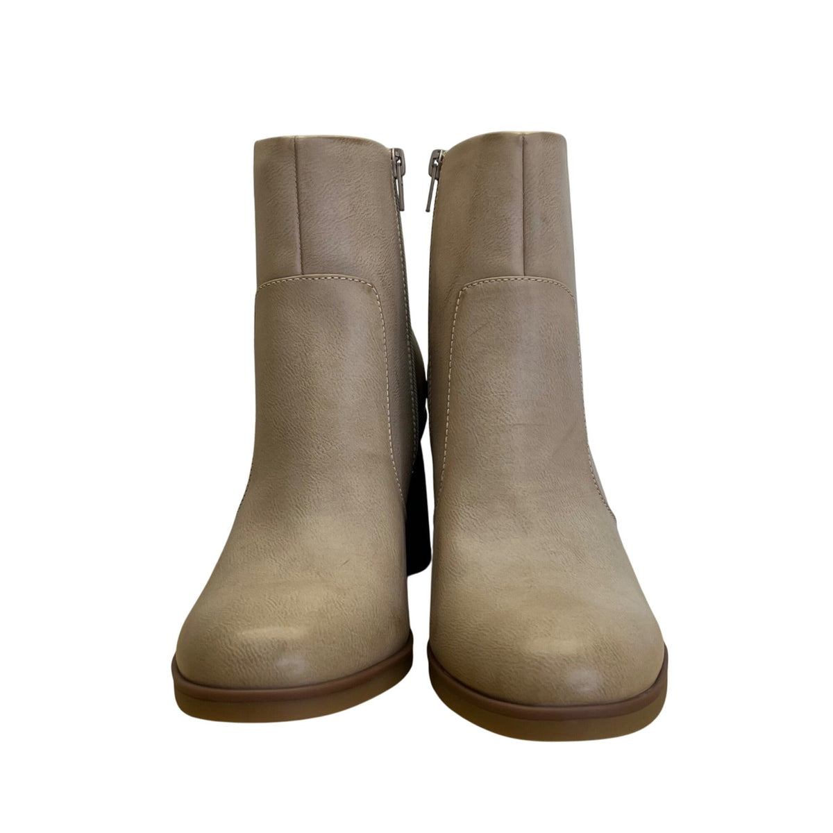 Korks Women’s Cream PU Leather Destiny Stacked Block Heel Ankle Boots Size 10M