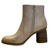 Korks Women’s Cream PU Leather Destiny Stacked Block Heel Ankle Boots Size 10M