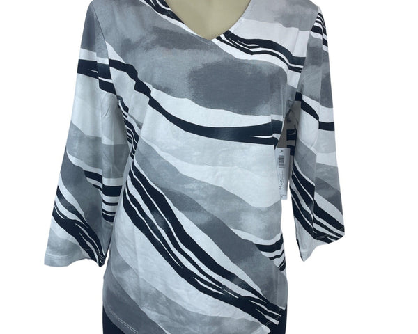 Chico’s Women's Black White Grey Abstract Blouse Sz 2 (EUR 32) - NWT