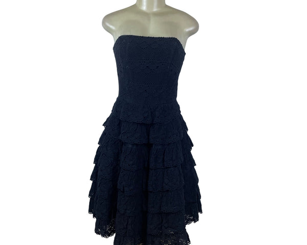 Betsey Johnson Womens Black Cotton Strapless Lace Evening Dress Sz 6