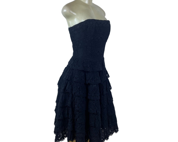 Betsey Johnson Womens Black Cotton Strapless Lace Evening Dress Sz 6