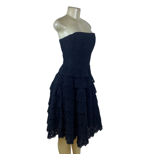 Betsey Johnson Womens Black Cotton Strapless Lace Evening Dress Sz 6