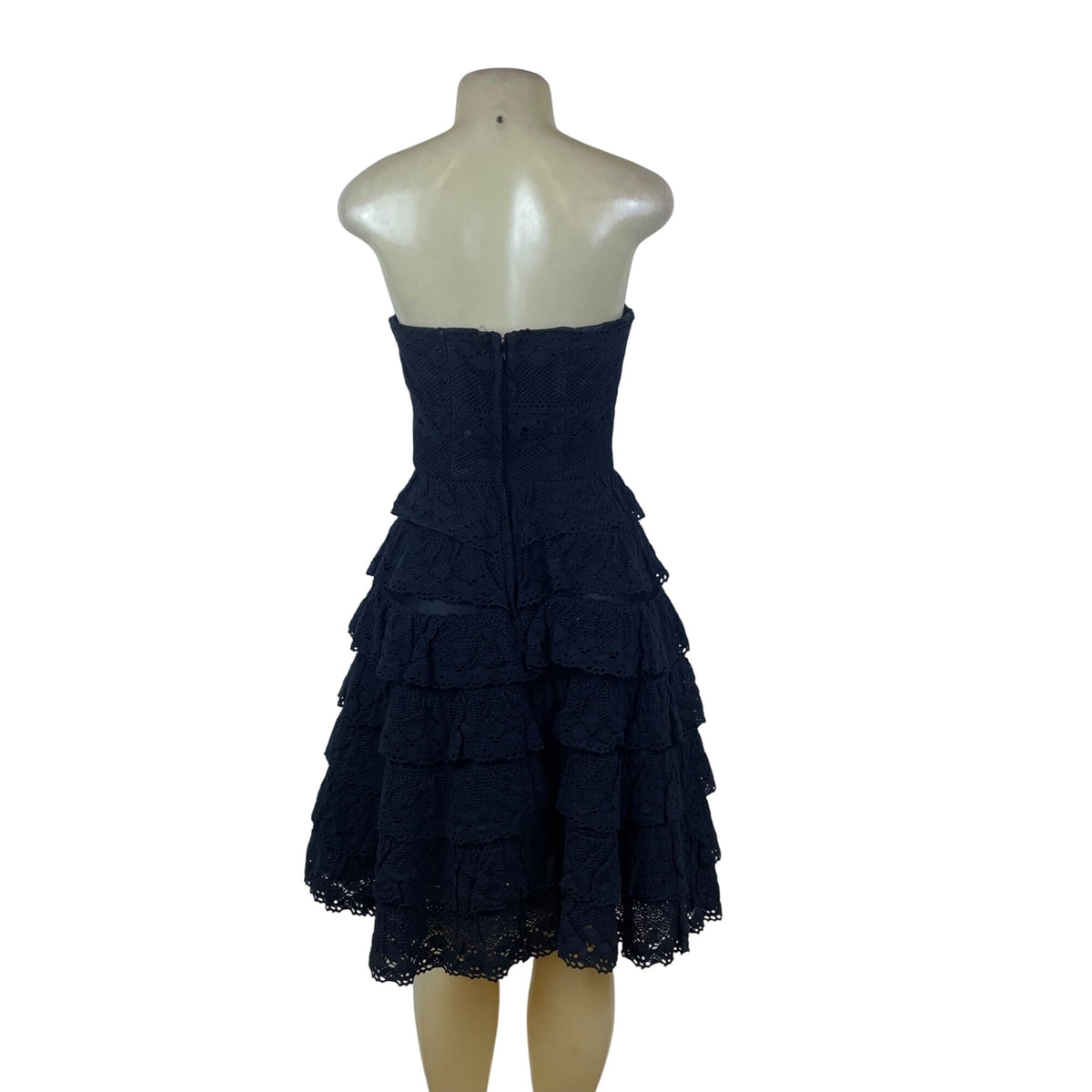 Betsey Johnson Womens Black Cotton Strapless Lace Evening Dress Sz 6