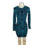 Torn By Ronny Kobo Women Blue & Black Knitted Bodycon Mini Dress Floral Print XS