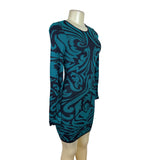 Torn By Ronny Kobo Women Blue & Black Knitted Bodycon Mini Dress Floral Print XS