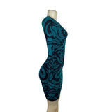 Torn By Ronny Kobo Women Blue & Black Knitted Bodycon Mini Dress Floral Print XS