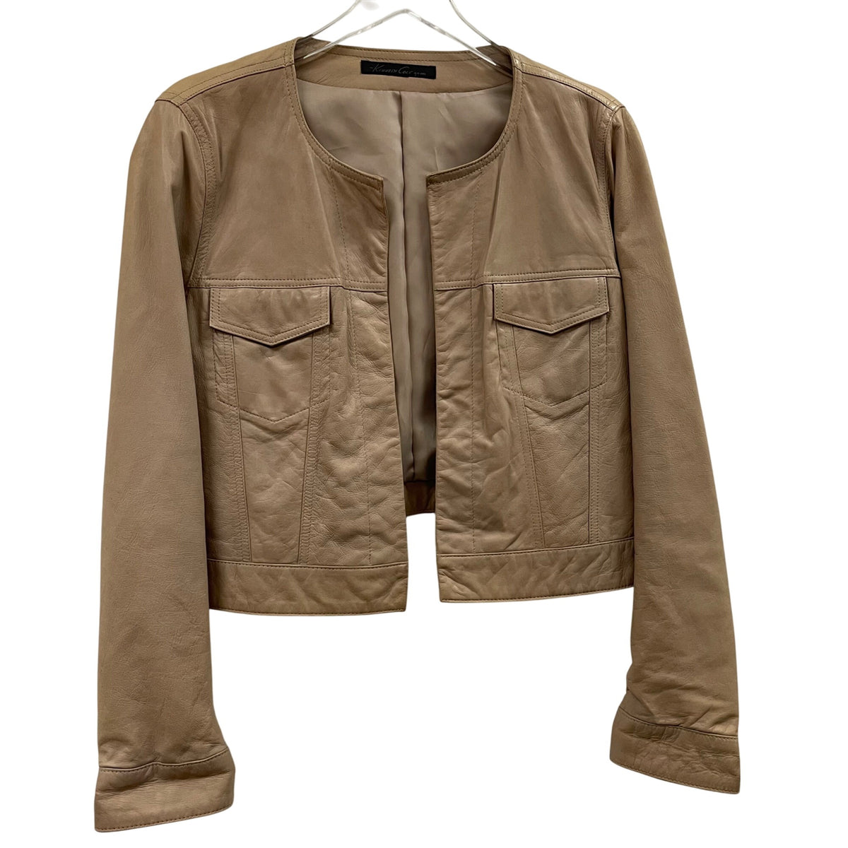 Kenneth Cole New York Tan Women’s Leather Cropped Open-Front Jacket 100% Polyester Lining