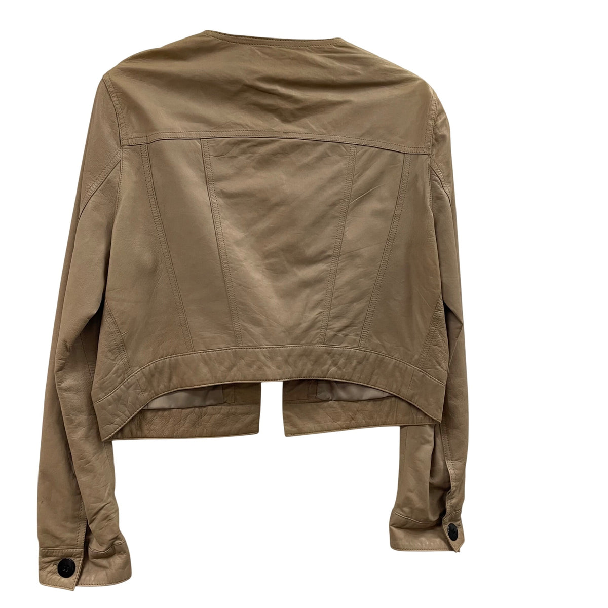 Kenneth Cole New York Tan Women’s Leather Cropped Open-Front Jacket 100% Polyester Lining