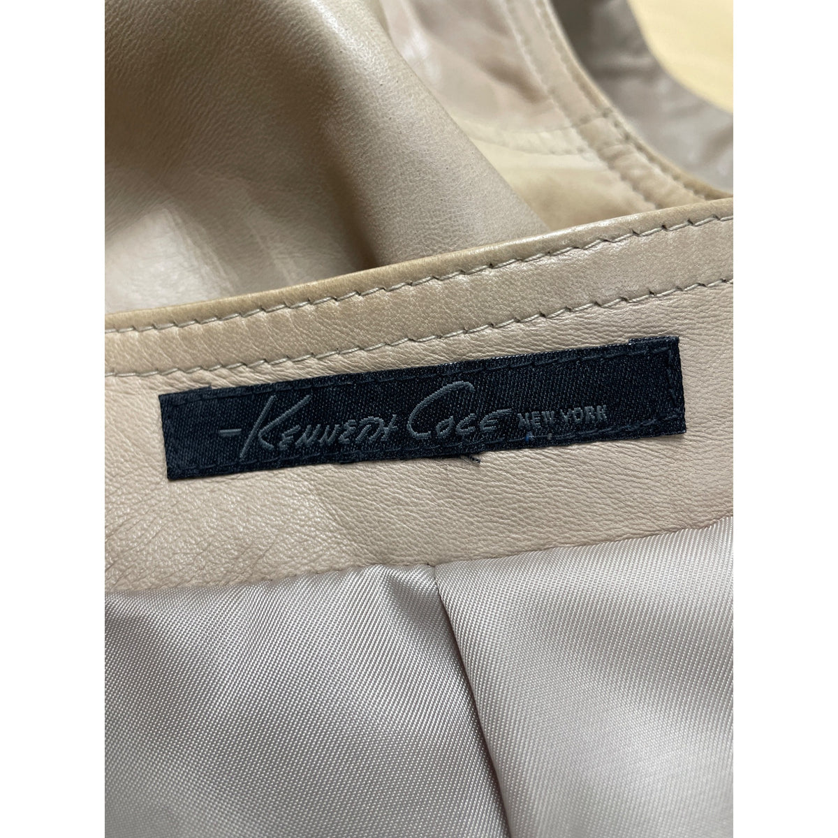 Kenneth Cole New York Tan Women’s Leather Cropped Open-Front Jacket 100% Polyester Lining