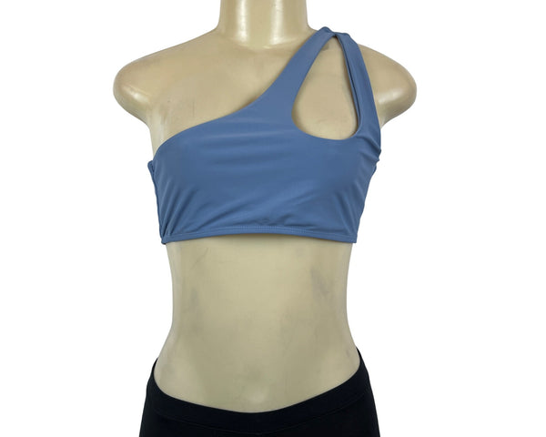 Womens One-Shoulder Blue Sports Bra Sz M