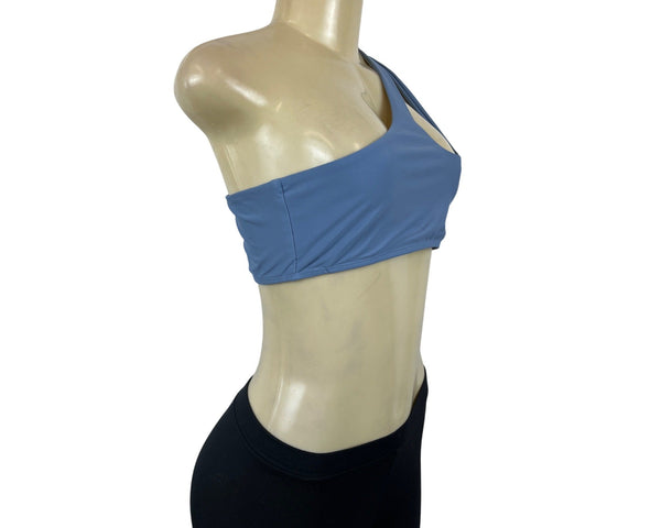 Womens One-Shoulder Blue Sports Bra Sz M