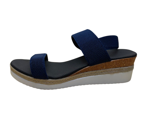 Blue Wedge Sandals Women’s Elastic Straps Cushioned Sole Jute & Rubber Heel Size 41