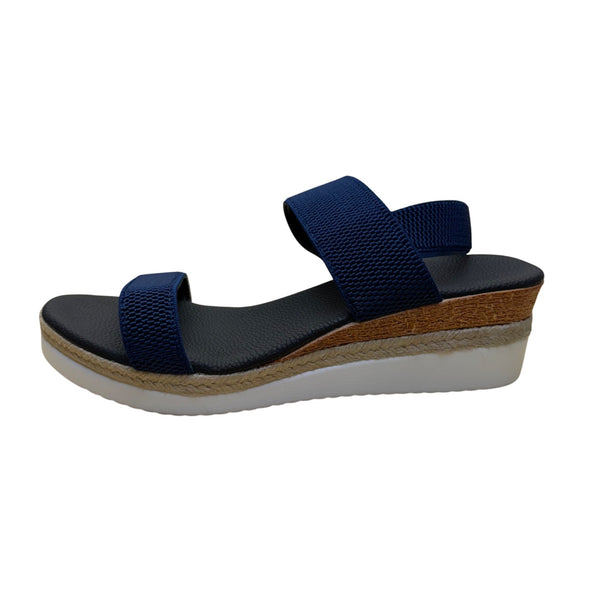 Blue Wedge Sandals Women’s Elastic Straps Cushioned Sole Jute & Rubber Heel Size 41