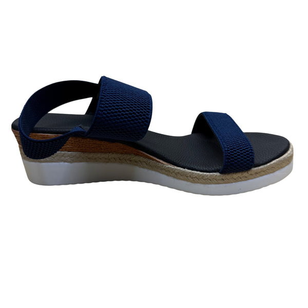 Blue Wedge Sandals Women’s Elastic Straps Cushioned Sole Jute & Rubber Heel Size 41