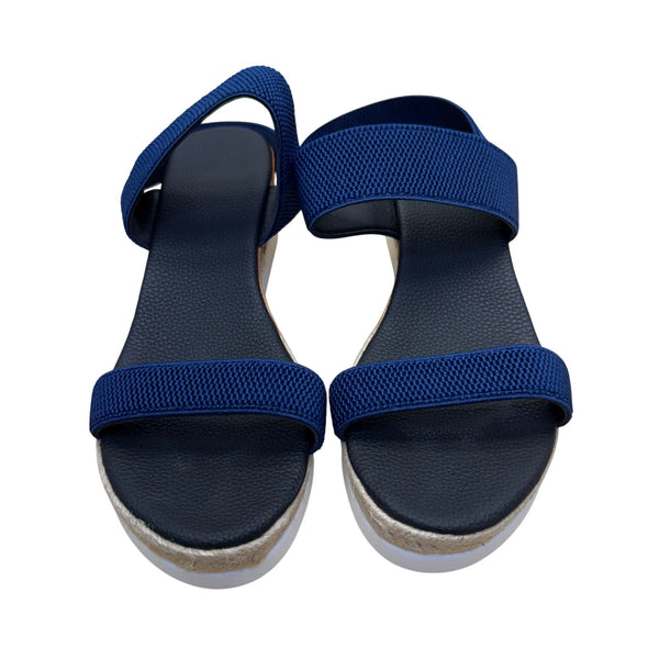 Blue Wedge Sandals Women’s Elastic Straps Cushioned Sole Jute & Rubber Heel Size 41