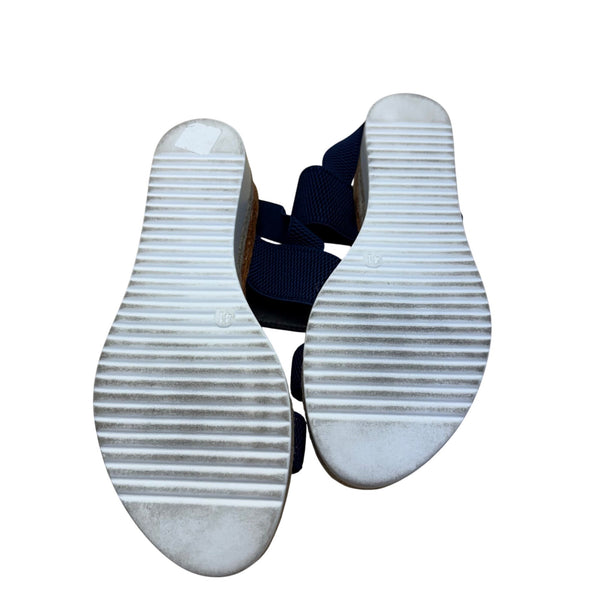 Blue Wedge Sandals Women’s Elastic Straps Cushioned Sole Jute & Rubber Heel Size 41