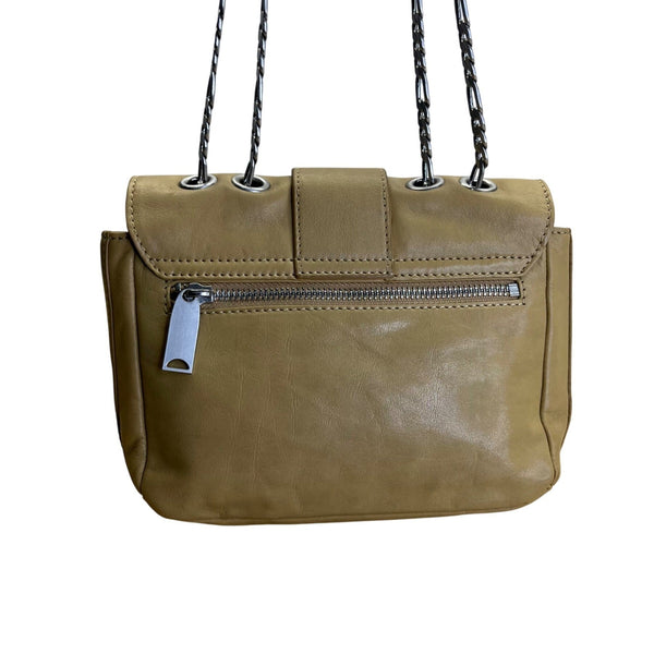 Hype Women’s Tan Leather With Chain Strap & Silver Flap Closure Shoulder Bag