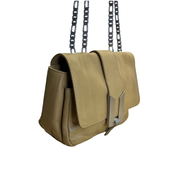 Hype Women’s Tan Leather With Chain Strap & Silver Flap Closure Shoulder Bag