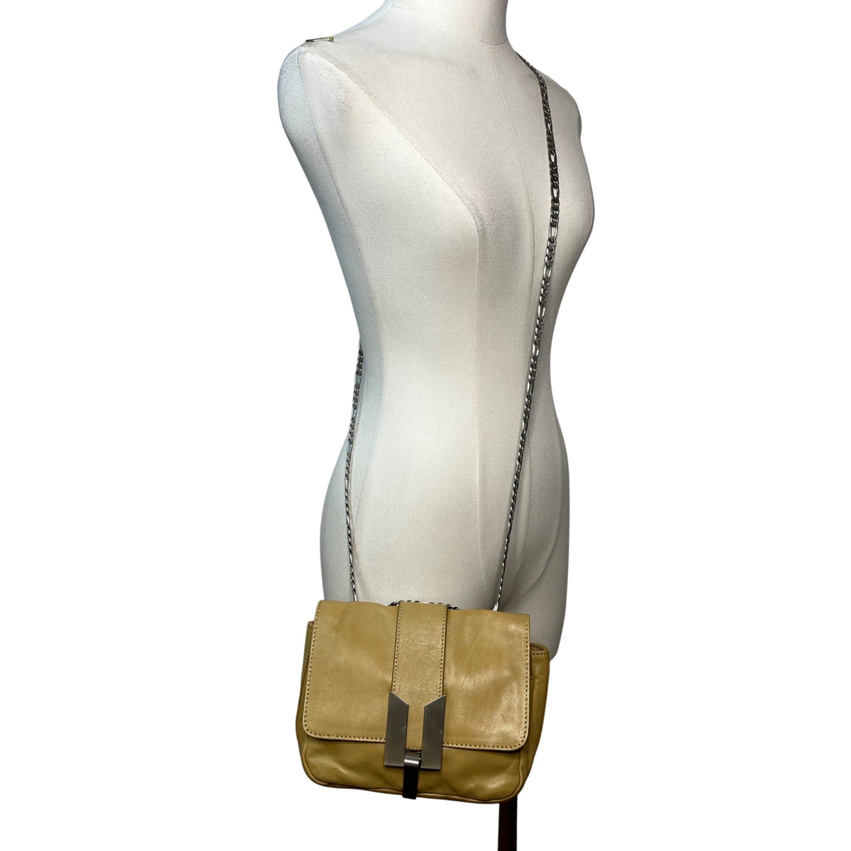 Hype Women’s Tan Leather With Chain Strap & Silver Flap Closure Shoulder Bag