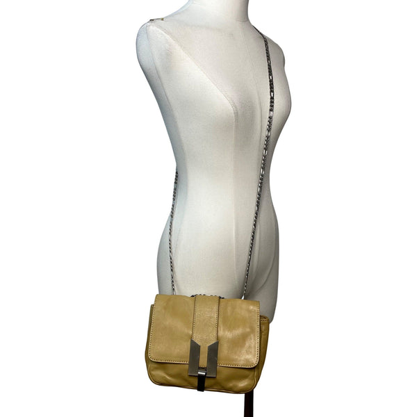 Hype Women’s Tan Leather With Chain Strap & Silver Flap Closure Shoulder Bag