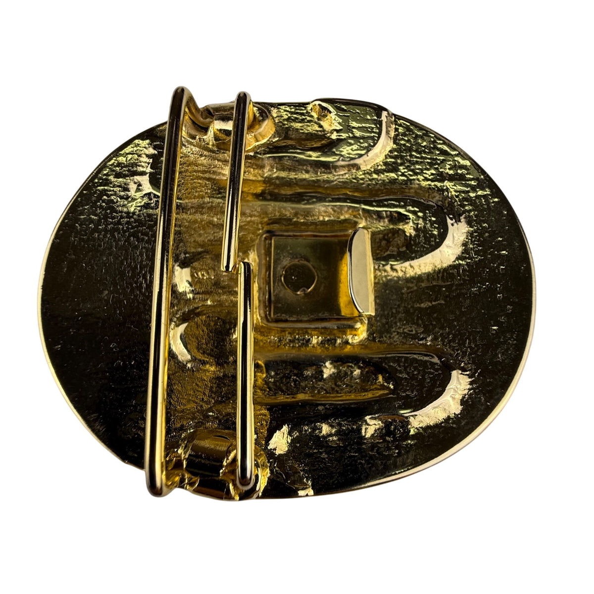 Vintage Oval Enamel Belt Buckle Gold & Cream Abstract Design