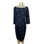 St. John Womens Knit Dress Black W/ Silver Embellished Pattern 3/4 Sleeve Size 14