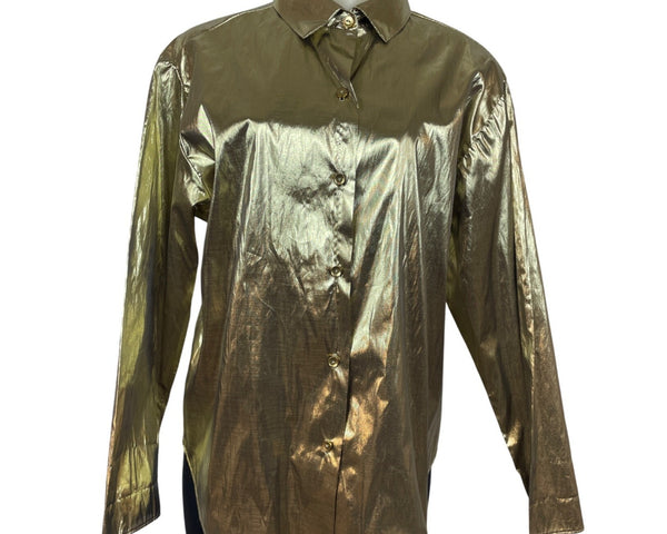 Gold Metallic Button-Up Shirt By Blair