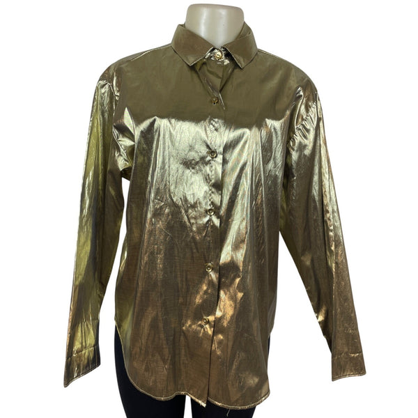 Gold Metallic Button-Up Shirt By Blair