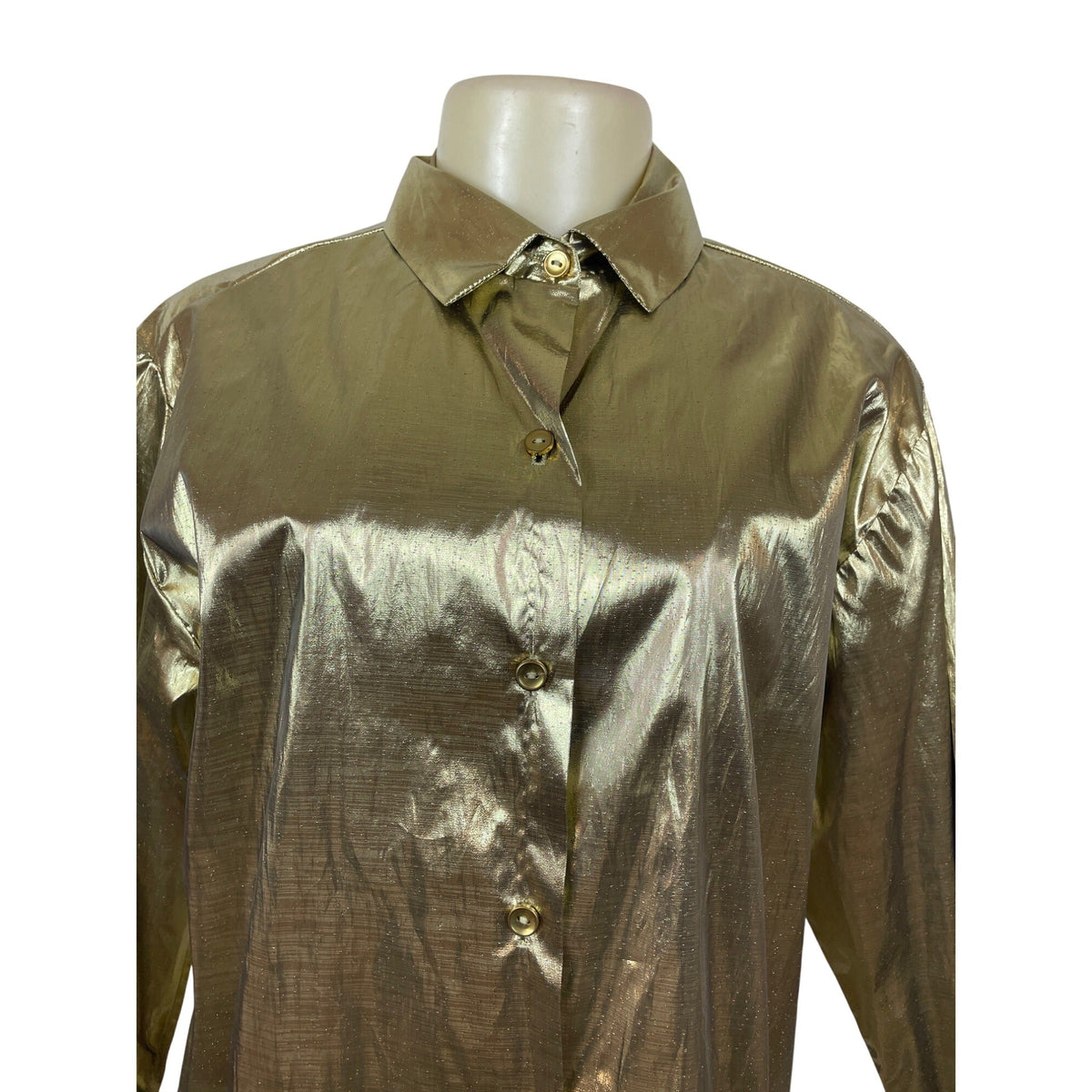 Gold Metallic Button-Up Shirt By Blair