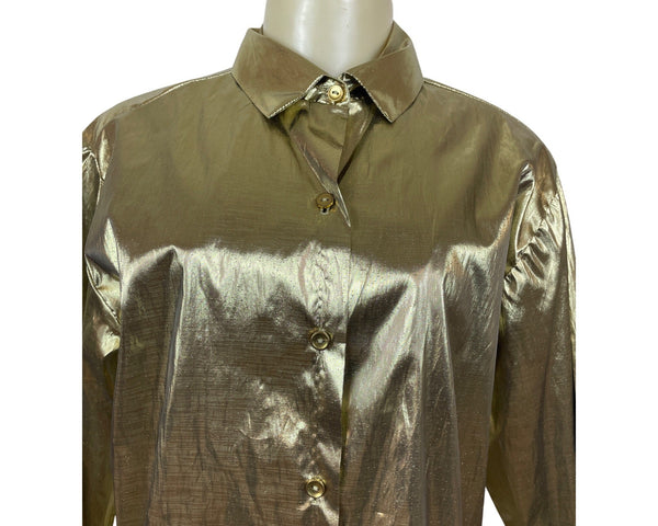 Gold Metallic Button-Up Shirt By Blair
