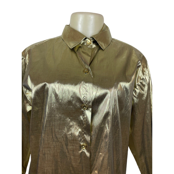 Gold Metallic Button-Up Shirt By Blair