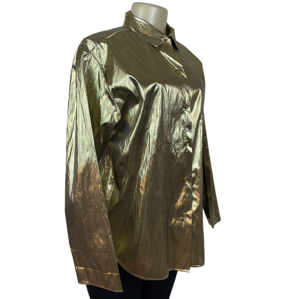 Gold Metallic Button-Up Shirt By Blair
