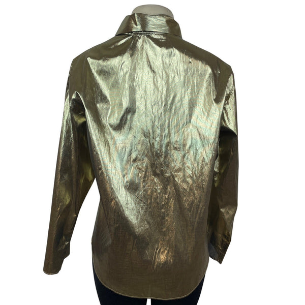 Gold Metallic Button-Up Shirt By Blair