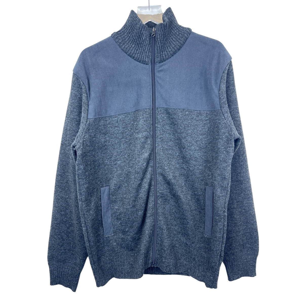 Izod Mens Dark Gray Full Zip Lined Sweater Size XL Ribbed Collar Natural Stretch