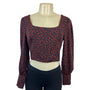 Dynamite Black & Red Long Sleeve Cropped Blouse With Square Neckline Size XS