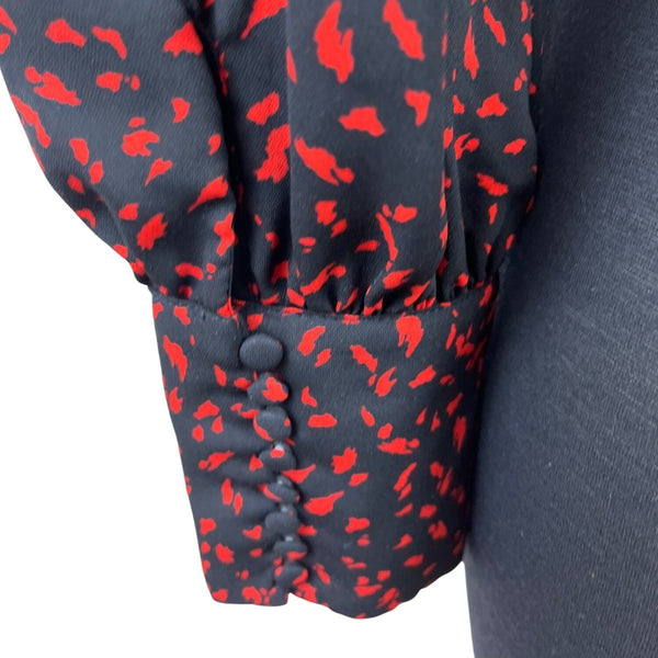 Dynamite Black & Red Long Sleeve Cropped Blouse With Square Neckline Size XS