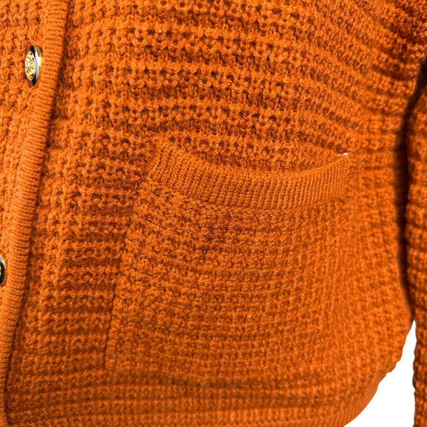 Pretty Garden Chic Womens Orange Knitted Button-Up Cardigan Sweater With Two Pockets Size M