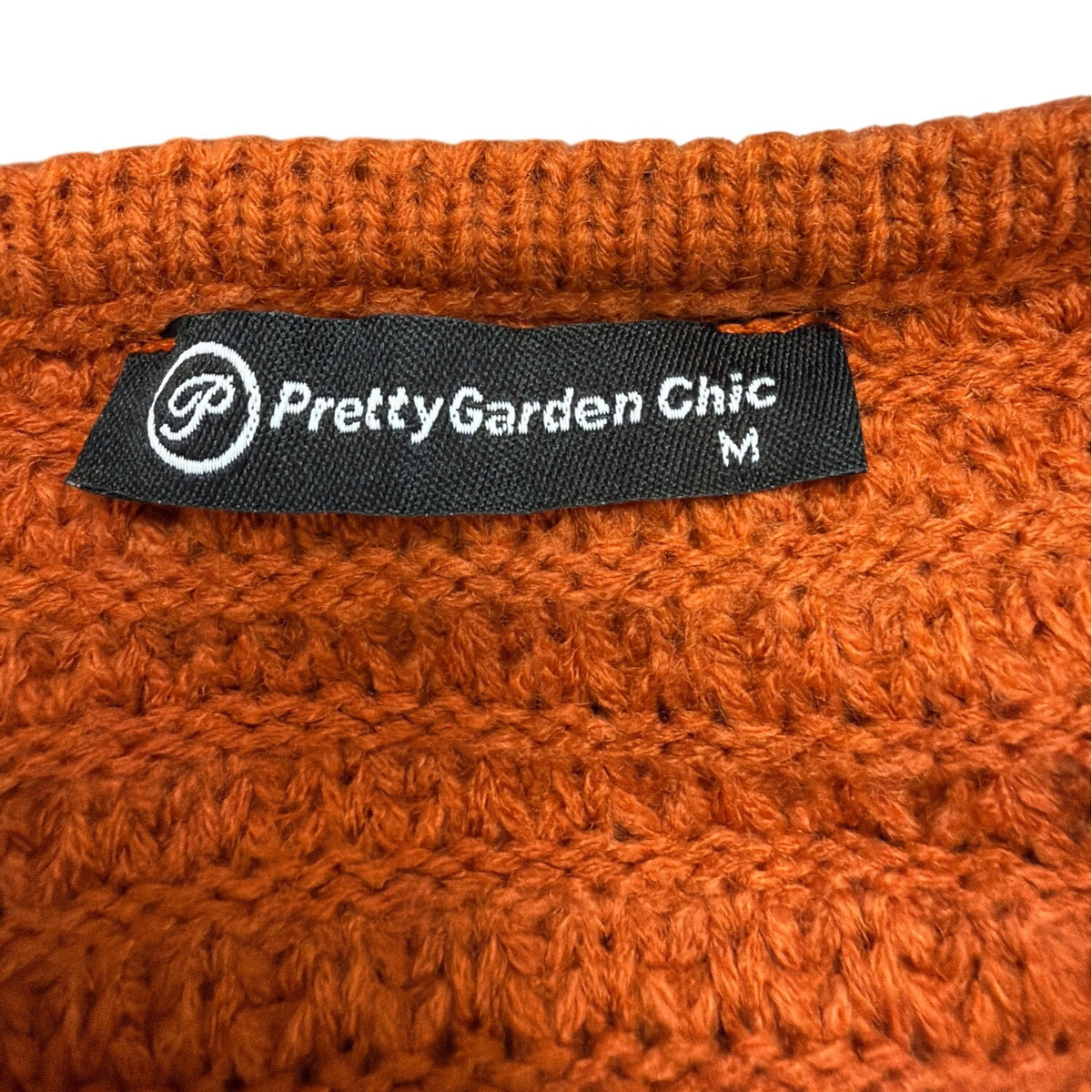 Pretty Garden Chic Womens Orange Knitted Button-Up Cardigan Sweater With Two Pockets Size M
