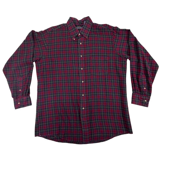 Lands’ End Men’s Red Plaid Cotton Long Sleeve Button-Down Shirt Size L