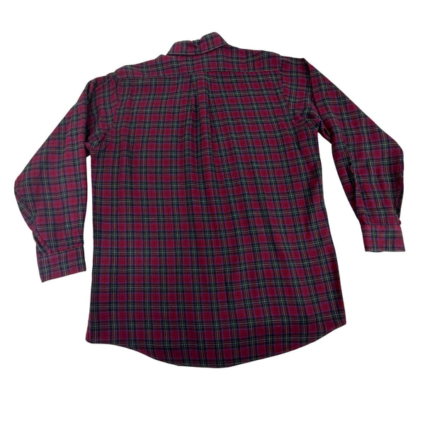 Lands’ End Men’s Red Plaid Cotton Long Sleeve Button-Down Shirt Size L