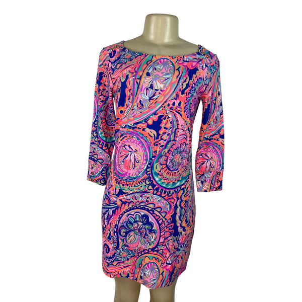 Lilly Pulitzer Multicolor Paisley Print 3/4 Sleeve Shift Dress Womens Size S