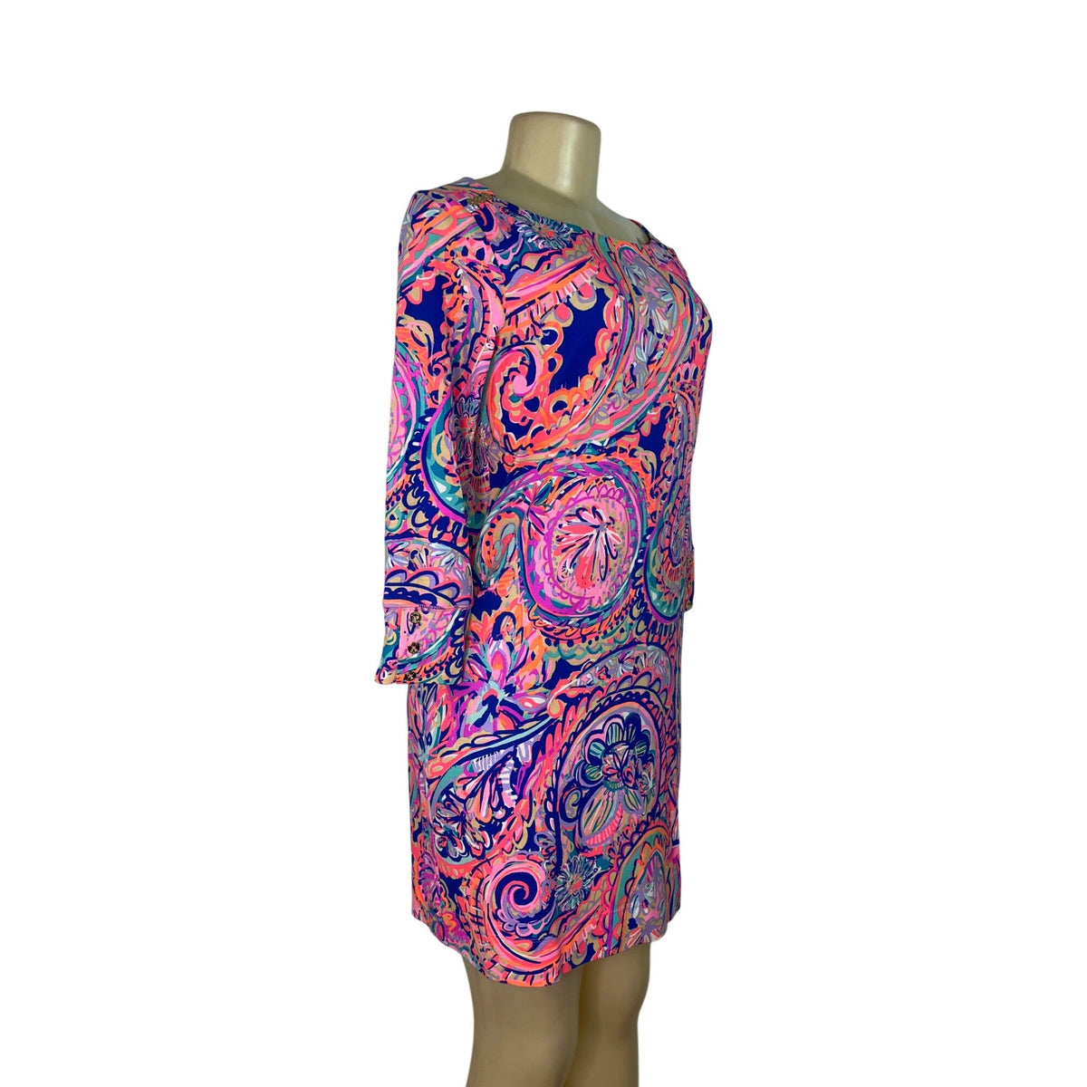Lilly Pulitzer Multicolor Paisley Print 3/4 Sleeve Shift Dress Womens Size S