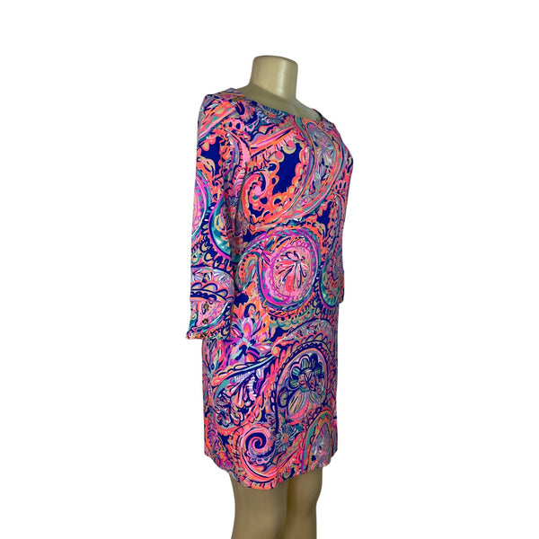 Lilly Pulitzer Multicolor Paisley Print 3/4 Sleeve Shift Dress Womens Size S