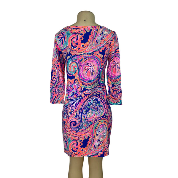 Lilly Pulitzer Multicolor Paisley Print 3/4 Sleeve Shift Dress Womens Size S